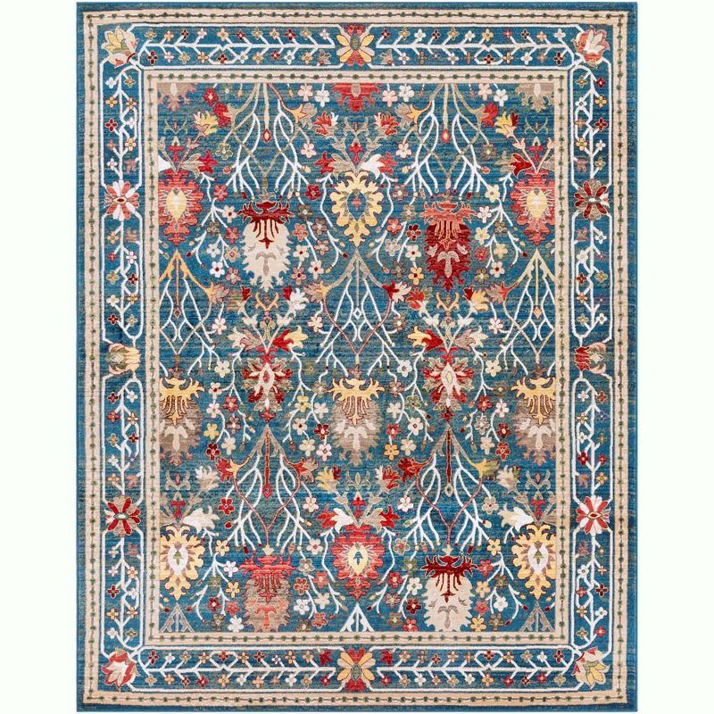 Hand-Knotted Red and Blue Synthetic Fur Square Rug