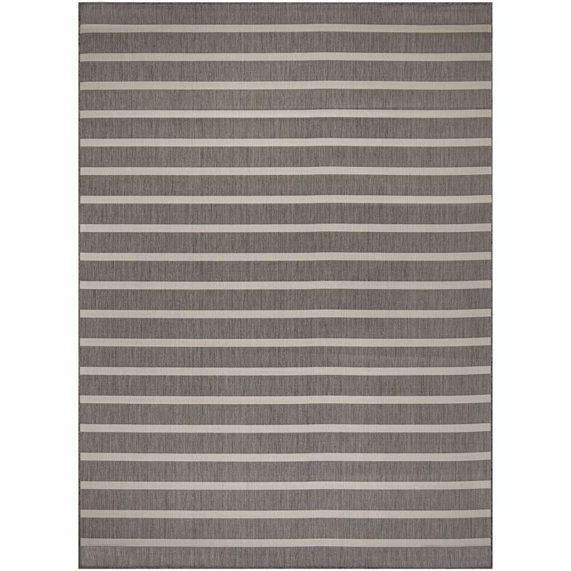 Charcoal Ivory Striped Flatweave 8' x 10' Outdoor Rug