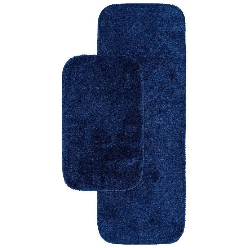 Navy Nylon Traditional Washable Bathroom Rug Set