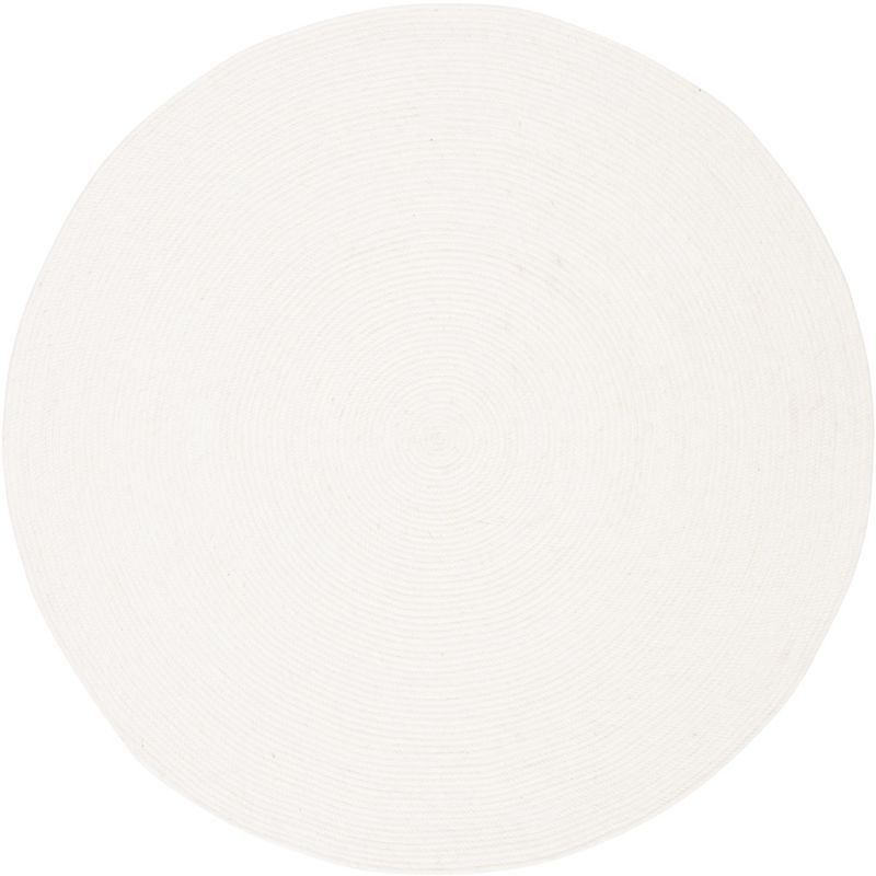 Ivory Braided Round Wool and Silk Area Rug, 5' Diameter