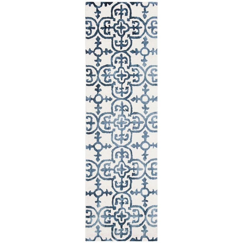 Ivory and Navy Hand-Tufted Wool Runner Rug