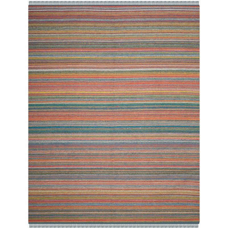 Bohemian Stripe Blue & Ivory 8' x 10' Hand Woven Wool Area Rug