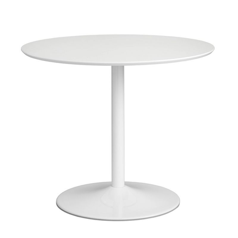 White Round Walnut Wood Modern Dining Table with Single Column Base