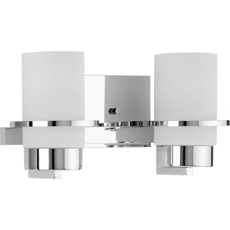 Polished Chrome Cylinder 2-Light Vanity Fixture with White Glass Shades