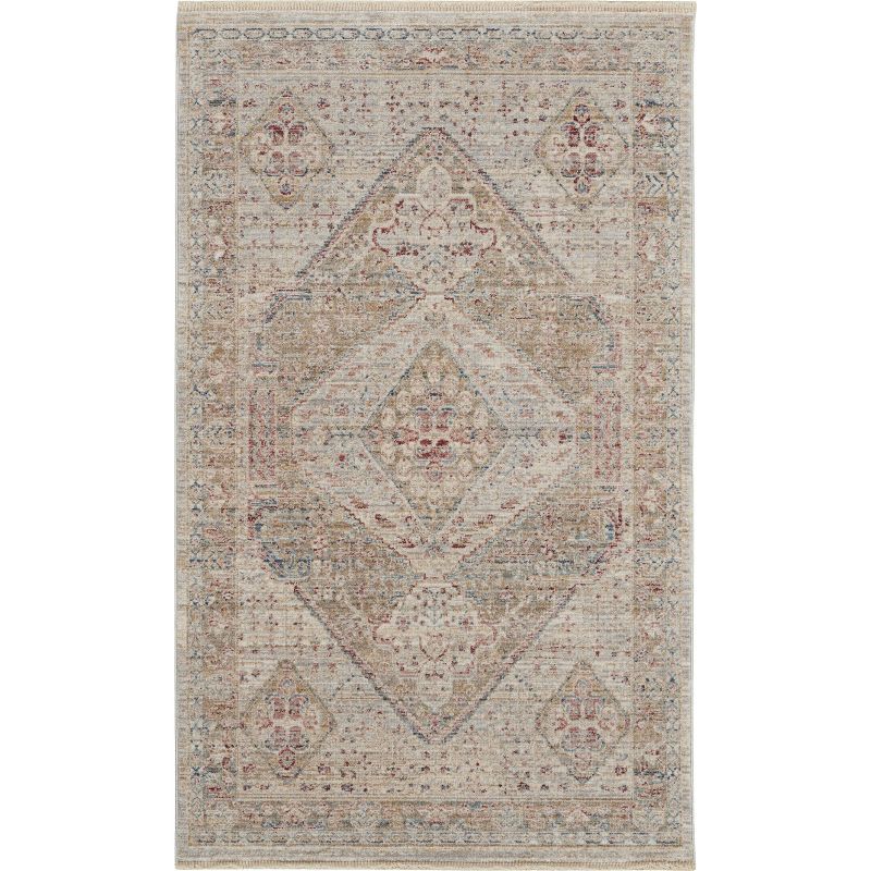 Enchanting Floral Medallion Beige/Grey Synthetic 3' x 5' Area Rug