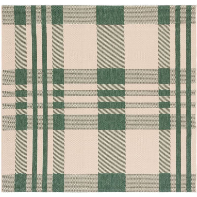 Green & Beige 4' Square Synthetic Indoor/Outdoor Stain-Resistant Rug