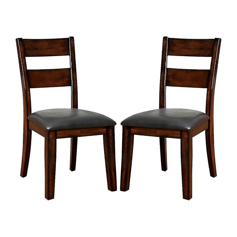 Dark Cherry Faux Leather Upholstered Wooden Side Chairs, Set of 2