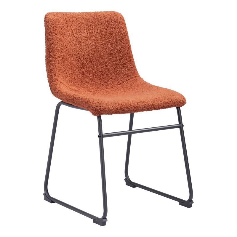 Burnt Orange Faux Leather Upholstered Side Chair with Metal Base