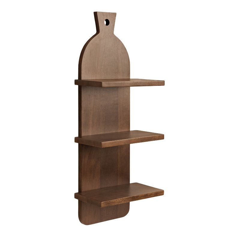 Natural Brown 3-Tier Mango Wood Floating Kitchen Wall Shelf