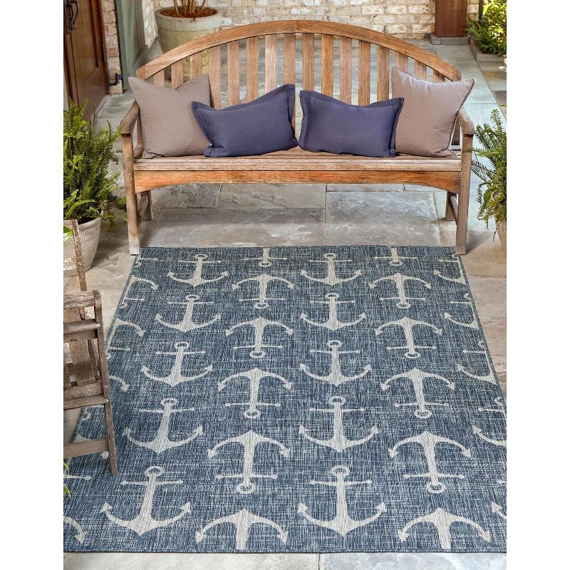 Coastal Charm 7x10 Blue/Gray Synthetic Outdoor Rug