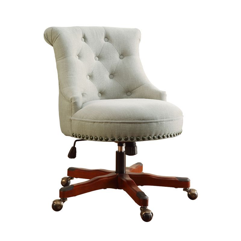 Sinclair Swivel Executive Chair in Natural Off-White with Dark Walnut Wood Base