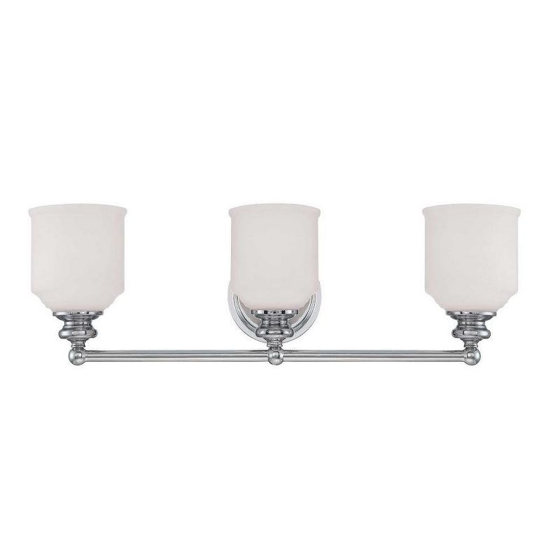 Melrose 3-Light Polished Chrome Vanity Fixture with White Glass Shades