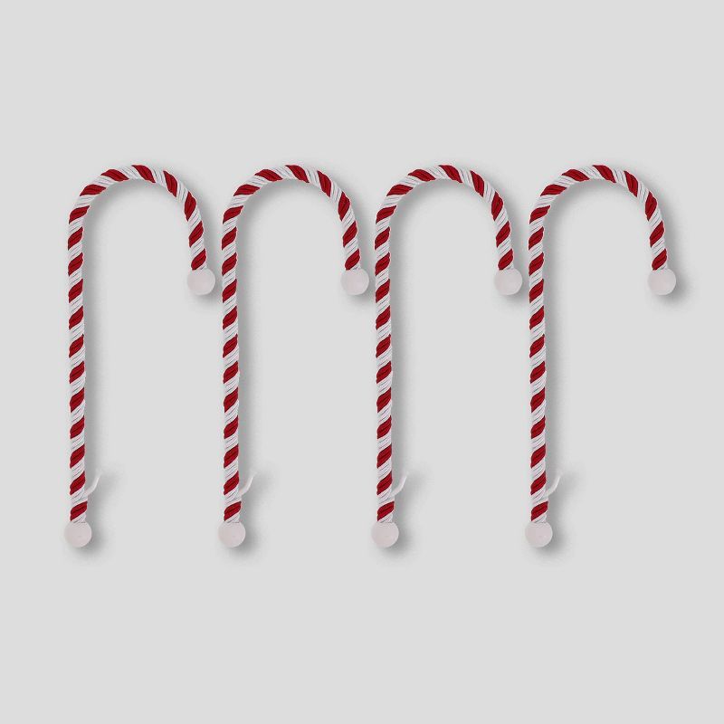 Classic Red and White Candy Cane Stocking Holders, 4-Pack