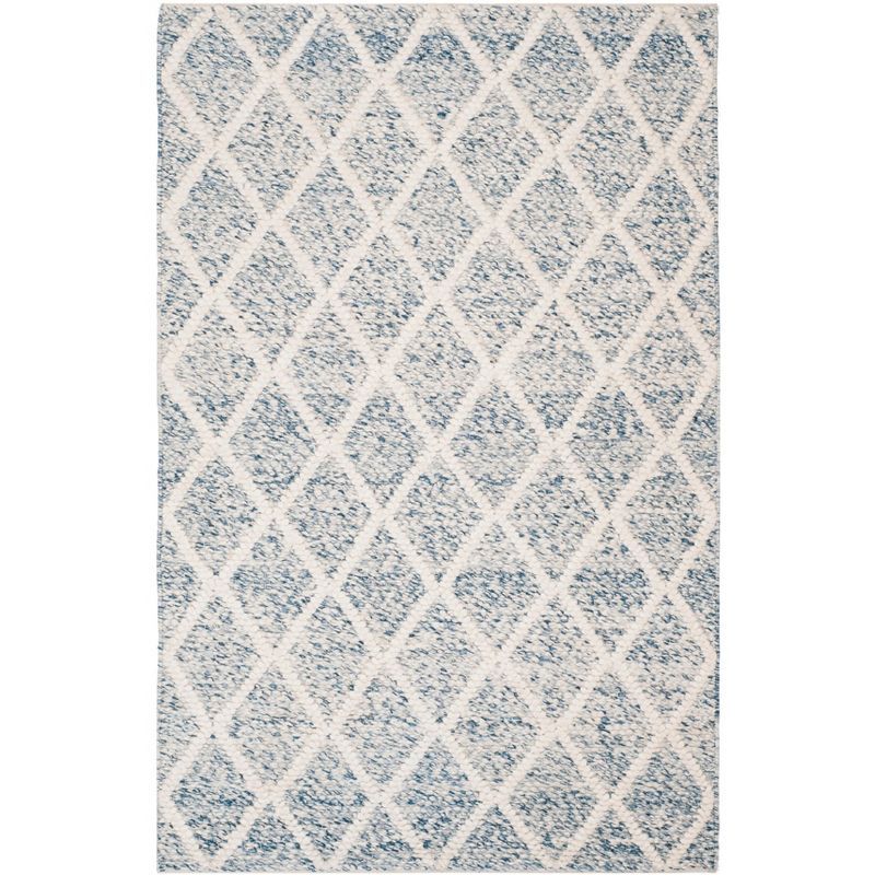 Ivory and Blue Hand-Tufted Wool Rectangular Rug, 4' x 6'