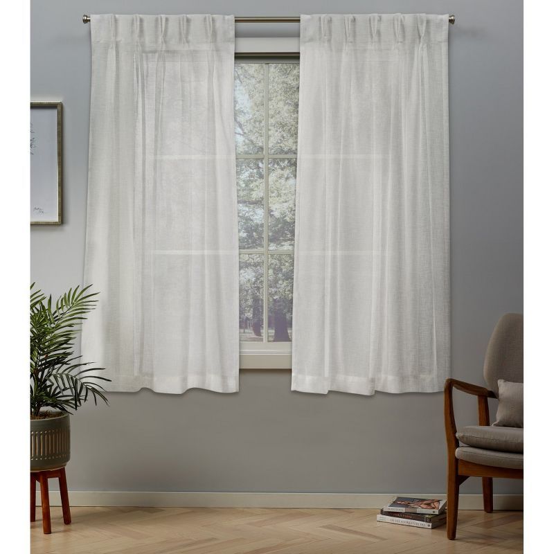 Snowflake Sheer Linen Look Pinch Pleat Window Panels, 96"