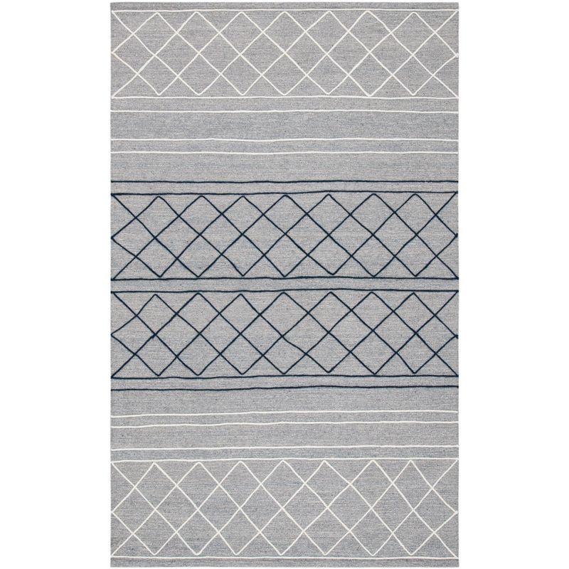 Gray and White Striped Kilim Wool Area Rug 4' x 6'