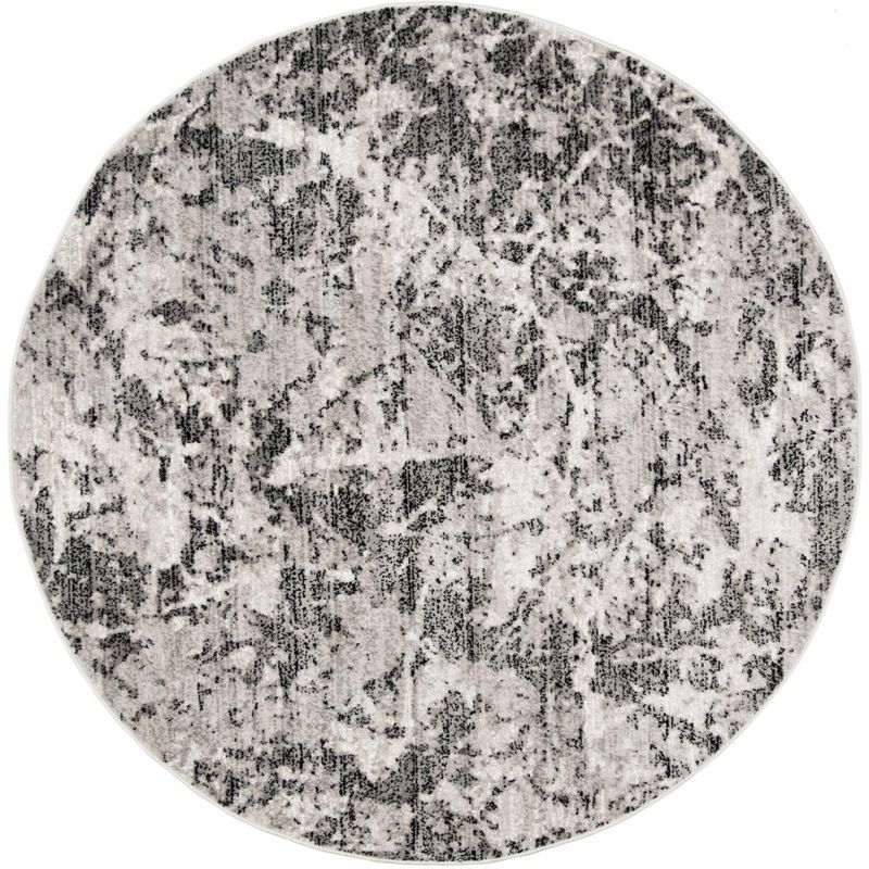 Charcoal and Ivory Round Medallion Synthetic Area Rug