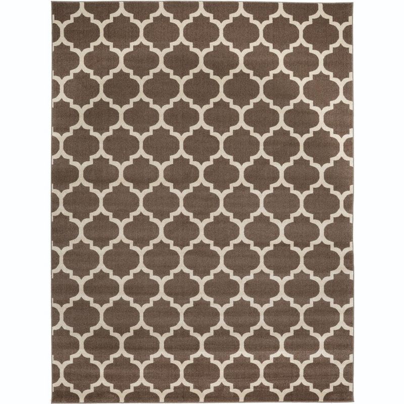 Brown Trellis Easy Care Stain-Resistant Synthetic Rug 9' x 12'