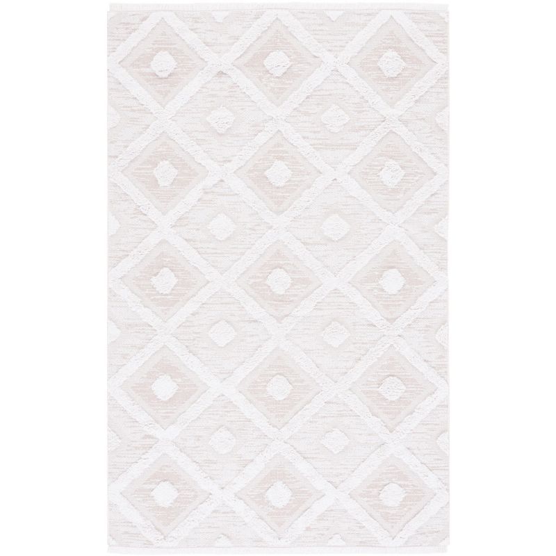 Beige and Ivory Geometric Flat Woven Synthetic Rug 5' x 7'