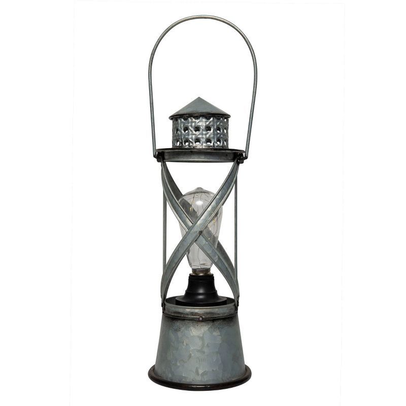 Vintage Silver Metal Hurricane Lantern with LED Lights