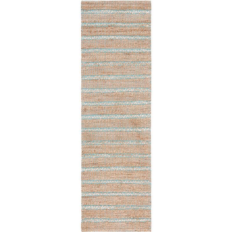 Teal and Natural Handwoven Cotton Jute Runner Rug