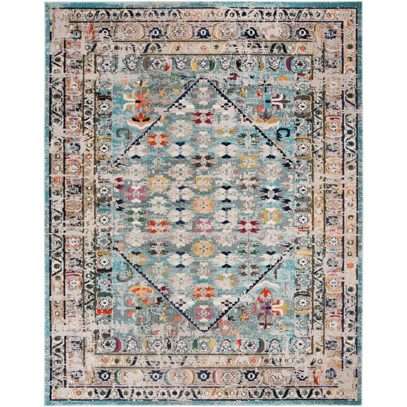 Monaco Blue and Light Grey 9' x 12' Synthetic Floral Area Rug