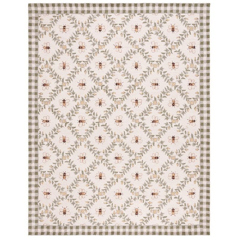 Ivory Floral Elegance 9' x 12' Handmade Wool Area Rug