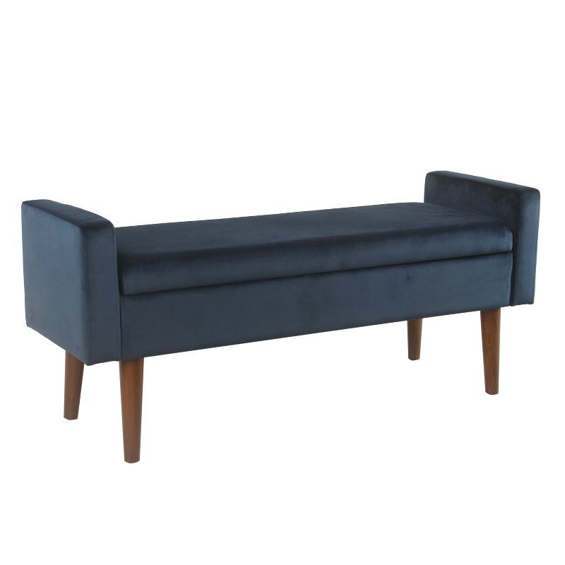 Fulton Mid-Century Modern Velvet Storage Bench in Dark Navy Blue