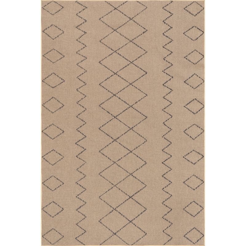 Beige Geometric Washable Synthetic Area Rug