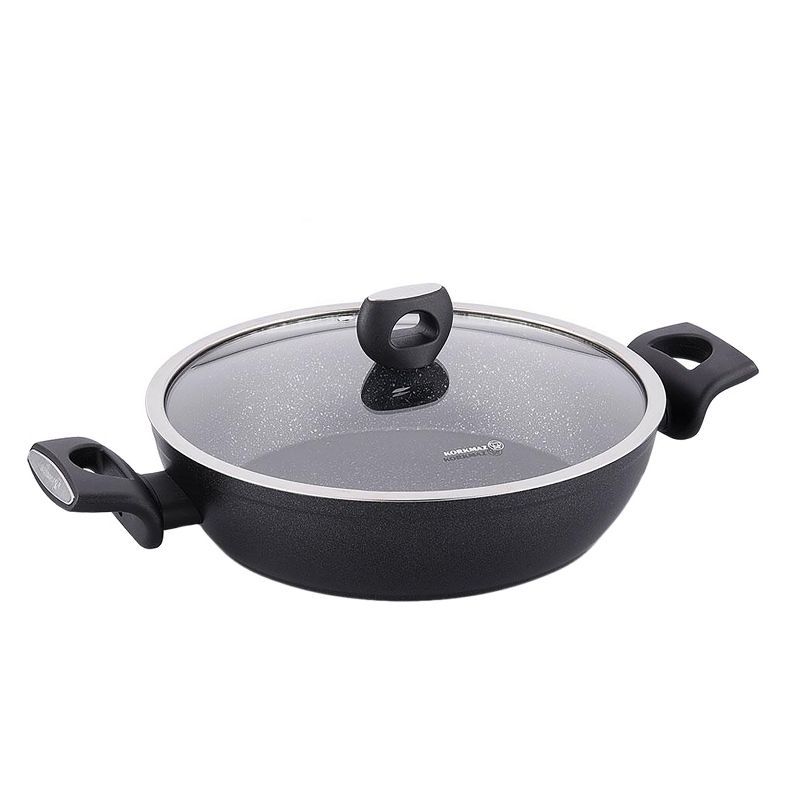 Korkmaz 3 Liter Black Aluminum Nonstick Casserole Dish with Lid