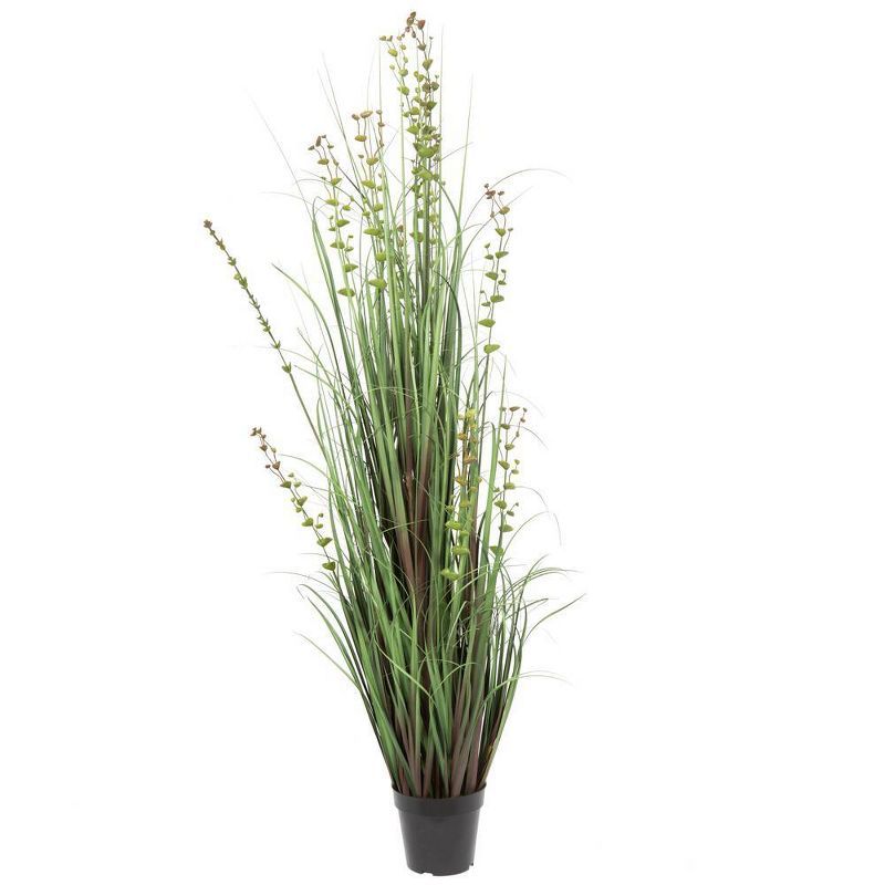 62" Potted Green Plastic Grass and Eucalyptus Stems