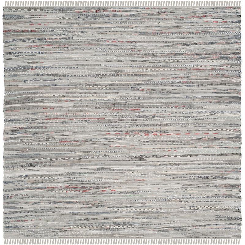 Handwoven Striped Gray Cotton Square Area Rug - 8' x 8'