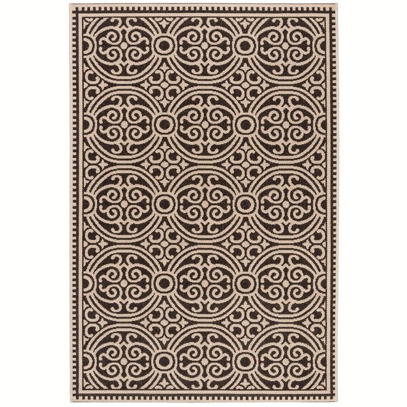 Cream and Brown Geometric Flat Woven 4' x 6' Area Rug