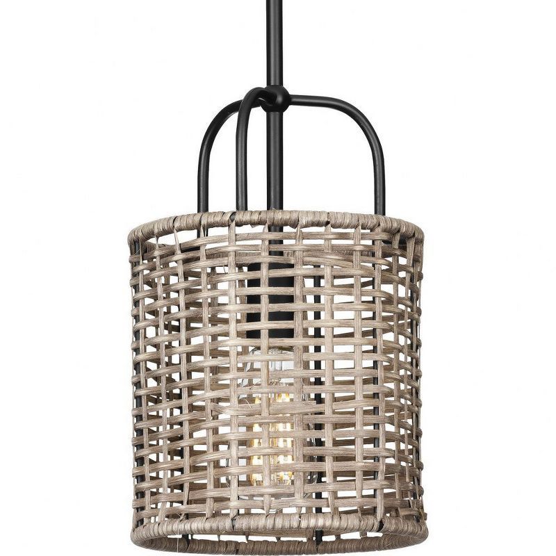 Lavelle Matte Black and Natural Rattan Mini Pendant Light