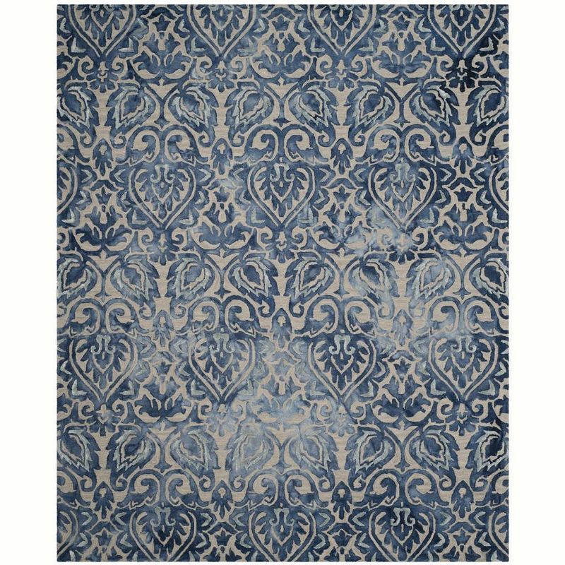 Royal Blue and Beige Hand-Tufted Wool Silk Area Rug