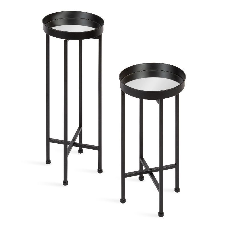 Celia Black Metal Foldable Tray Table Set, 2 Piece