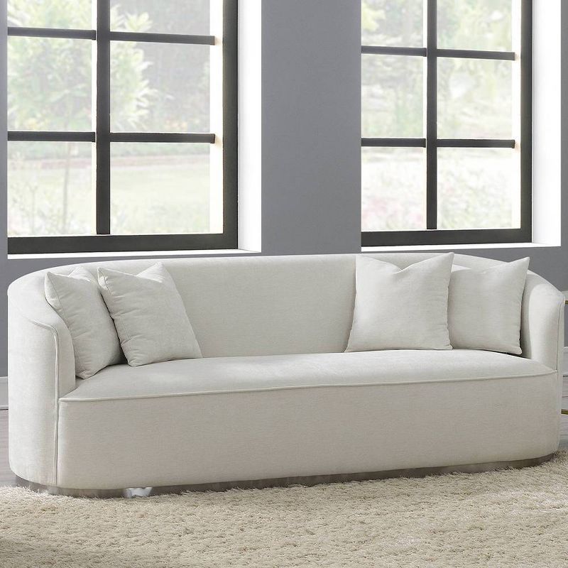 83" Beige Chenille Upholstered Sofa with Metal Frame and Pillows