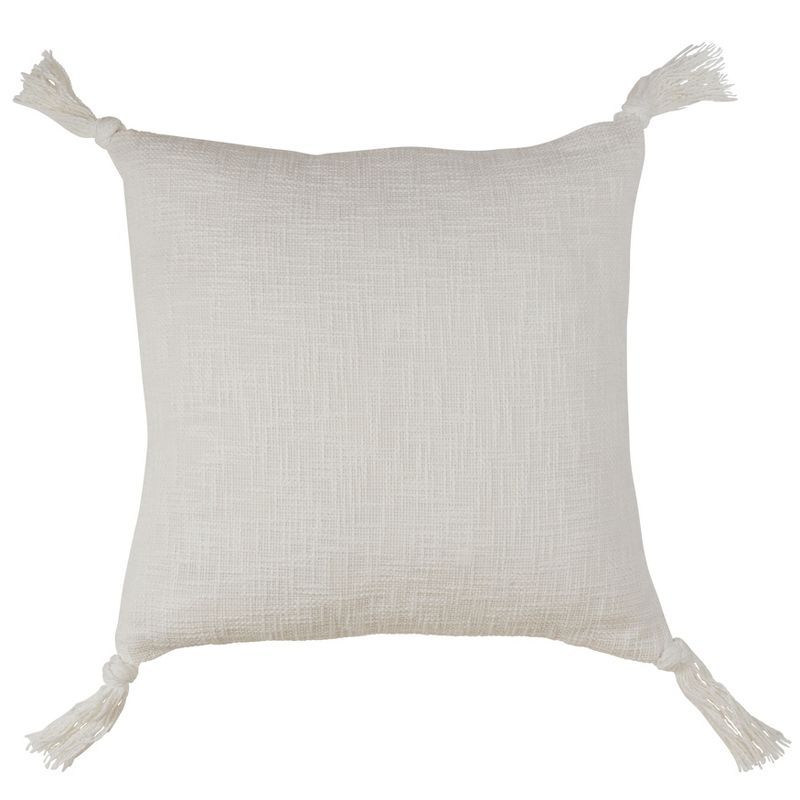 Cream Oversize Cotton Square Throw Pillow with Tassels