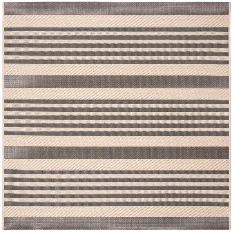 Gray and Bone Striped Square Indoor/Outdoor Area Rug