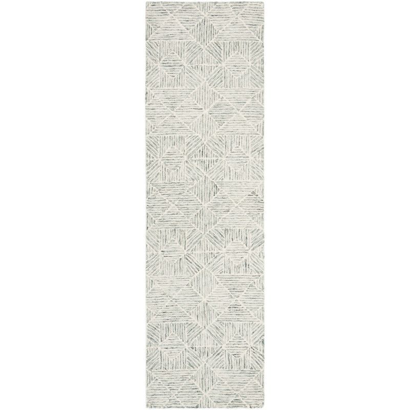 Handmade Green and Ivory Abstract Wool Rug, 27" x 4"