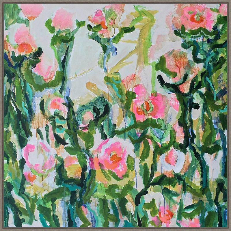 30" x 30" Pink and Green Floral Canvas Wall Art