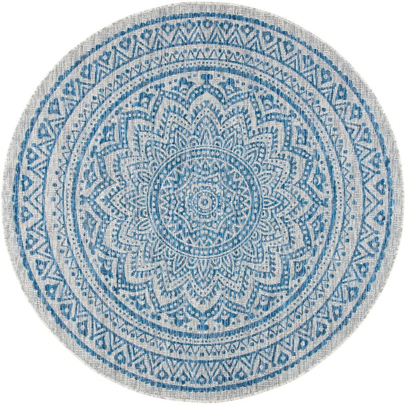 59" Round Gray Synthetic Non-Slip Easy Care Rug