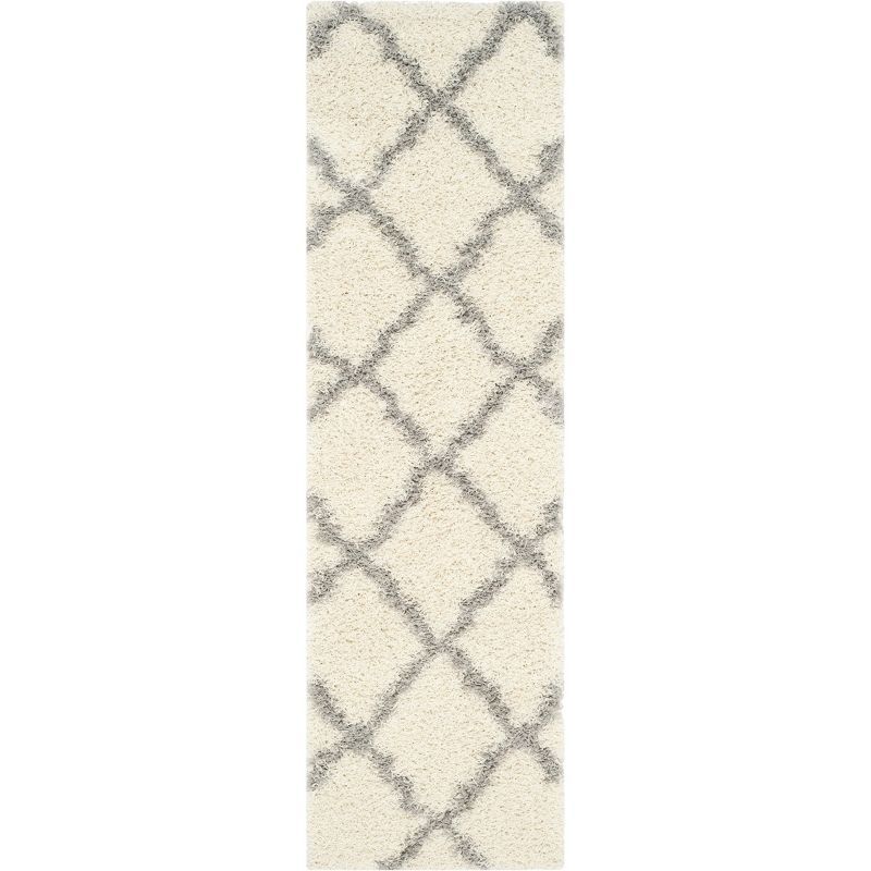 Ivory and Grey Diamond Shag Area Rug, Hand-Knotted Easy Care