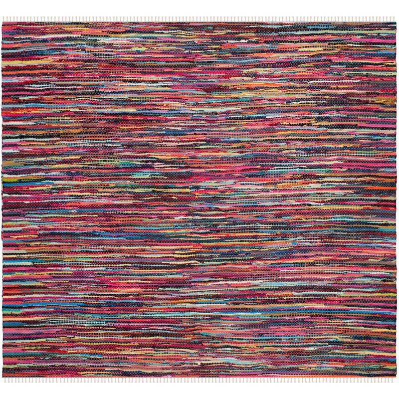 Handmade Multi-Stripe Cotton Flat Woven Square Rug