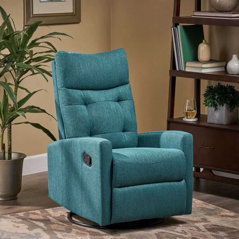Teal Contemporary Glider Swivel Recliner with Tufted Design
