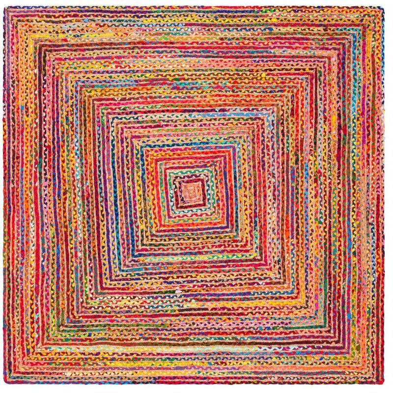 Handmade Red and Multicolor Cotton Square Area Rug