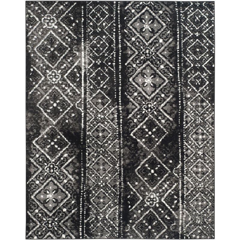 Hand-Knotted Black and Silver Rectangular Synthetic Rug, 9' x 12'