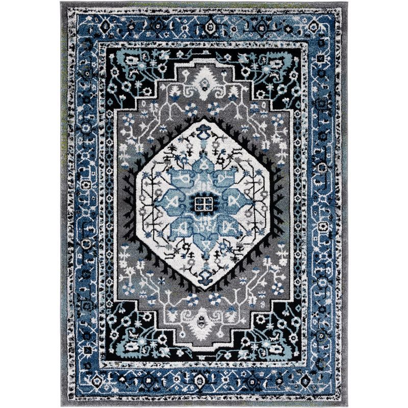 Blue and Gray Synthetic Round Non-slip Area Rug