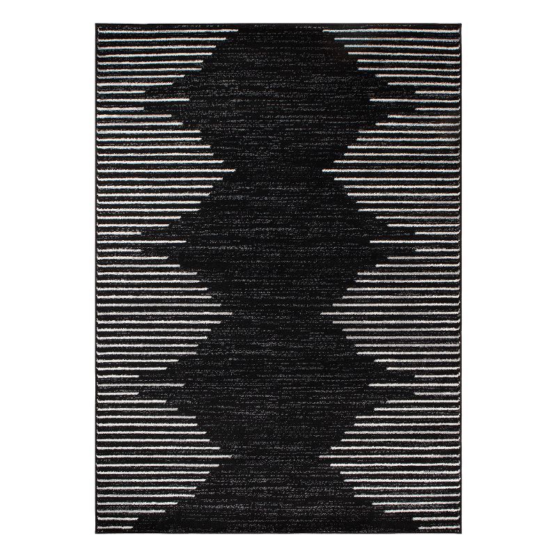 Black and White 4'x6' Bohemian Stripe Polypropylene Area Rug