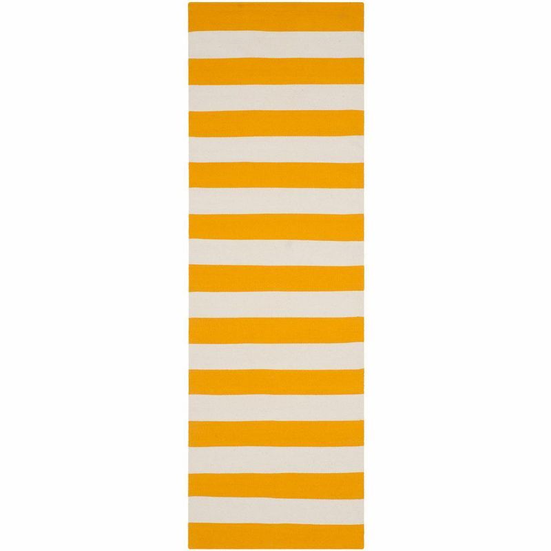 Yellow and Ivory Striped Cotton Runner Rug 2'3" x 6'